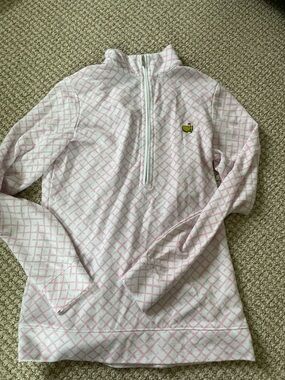 The Masters golf — Magnolia Pink Lattice Half-Zip with Green Trim